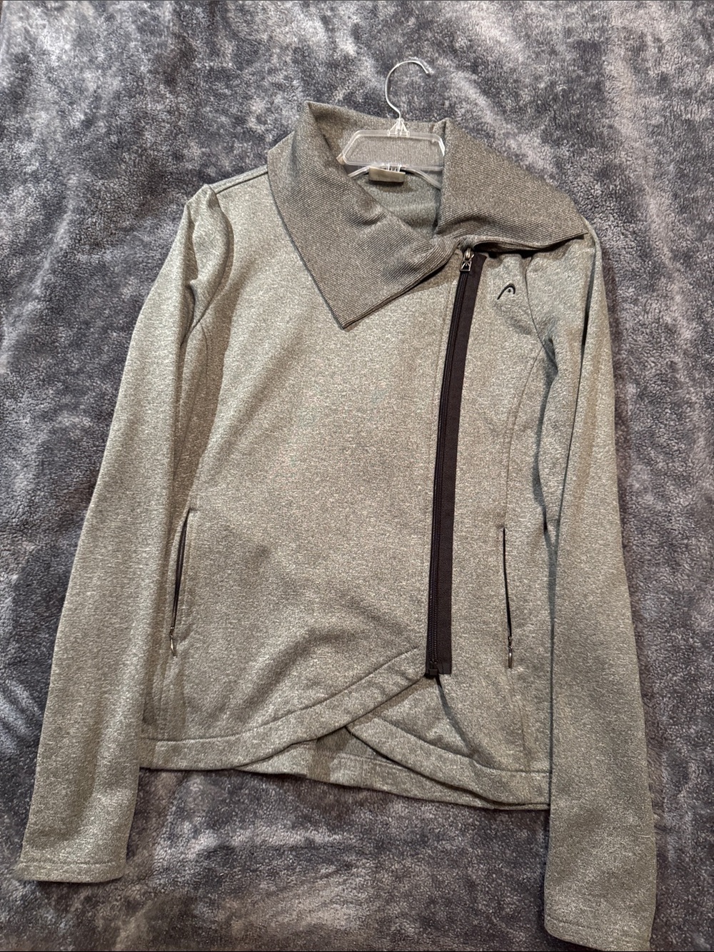 Head Womens Moto Style Athletic Full Zip Jacket Thumb Holes Gray, Sz SM